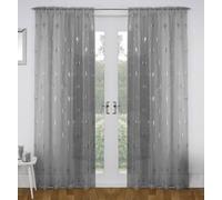 Tyrone Textiles Birch Grey Metallic Tree Print Linen-Look Voile Panel - Pair 140 X 122Cm (55X48")