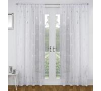 Tyrone Textiles Birch Metallic Tree Print Linen look Voile Panels (Pair) with Rod Pocket Header - White - 55" (140cm) Width x 90" (229cm) Drop