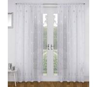 Tyrone Textiles Birch White Metallic Tree Print Linen-Look Voile Panel - Pair 140 X 122Cm (55X48")