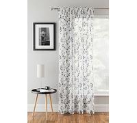 Tyrone Textiles Delila Black Floral Voile Net Curtain Panel - 55 x 54 Inch (140 x 137cm) - Sheer Semi Transparent Slot Top/Rod Pocket Privacy Drapes