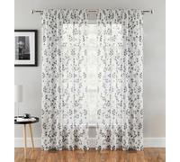 Tyrone Textiles Delila Black Leaf Print Voile Panel - Pair 140 X 137Cm (55X54")