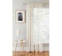 Tyrone Textiles Delila Cream Floral Voile Net Curtain Panel - 55 x 48 Inch (140 x 122cm) - Sheer Semi Transparent Slot Top/Rod Pocket Privacy Drapes