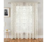 Tyrone Textiles Delila Cream Leaf Print Voile Panel - Pair 140 X 229Cm (55X90")