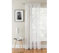 Tyrone Textiles Delila White Floral Voile Net Curtain Panel - 55 x 90 Inch (140 x 229cm) - Sheer Semi Transparent Slot Top/Rod Pocket Privacy Drapes