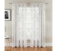 Tyrone Textiles Delila White Leaf Print Voile Panel - Pair 140 X 183Cm (55X72")