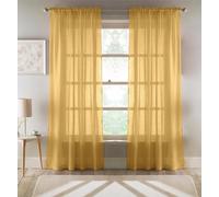 Tyrone Textiles Eden Recycled Eco Friendly Linen Look Plan Voile Panel Pair with Rod Pocket- Ready To Hang - Ochre - 55" (140cm) Width x 54" (137cm) Drop