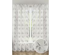 Tyrone Textiles Embroidered Leaf Design Voile Panels - Pair - Grey - 55" (140cm) Width x 72" (183cm) Drop