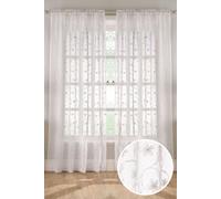 Embroidered Voile Panel with Floral Pattern on Linen-Look Fabric - Pair Tyrone Textiles White 140cm width x 137cm drop