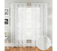 Tyrone Textiles Embroidery-Look Floral Print Voile Panel - Pair - White - 57" (145cm) Width x 90" (229cm) Drop