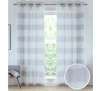 Tyrone Textiles Eyelet Header Linen-Look Modern Striped Voile Panel - Pair - Grey - 57" (145cm) Width x 72" (183cm) Drop