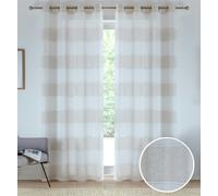 Tyrone Textiles Eyelet Header Linen-Look Modern Striped Voile Panel - Pair - Natural - 57" (145cm) Width x 90" (229cm) Drop