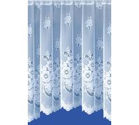 Tyrone Textiles Floral Design Net Lace Curtain Jardiniere with Elevated Base in White | Size: 254 cm width x 114 cm drop Tyrone Textiles White 254 cm width x 114 cm drop