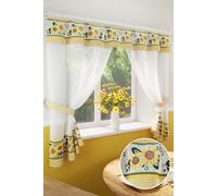 Floral Embroidery Kitchen Curtains Window Sets with Matching Tie Backs Tyrone Textiles Yellow 249cm width x 91cm drop