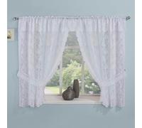 Tyrone Textiles Kew White Floral Lace Window Set with Two Matching Tie Backs - 114" (290cm) x 36" (91cm) with Rod Pocket Header