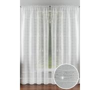 Tyrone Textiles Pair of Lima White Sheer Curtains with Silver Metallic Lurex Stripes - Light Filtering Voile Curtain x 2 Panels - Slot Top Rod Pocket Net Curtains for Bedroom