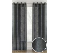 Tyrone Textiles Linen Look Sheer Voile Panel Pair with Eyelet Header - Ideal for Living Rooms & Bedrooms | Size: 140 cm width x 137 cm drop Tyrone Textiles Charcoal 140 cm width x 137 cm drop