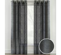 Tyrone Textiles Linen Look Sheer Voile Panel Pair with Eyelet Header - Ideal for Living Rooms & Bedrooms - Charcoal - 55" (140cm) Width x 90" (229cm) Drop
