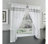 Tyrone Textiles Embroidered Black Heart Kitchen Window Set Curtain 48" (122cm) Pair With Frill Edging And Matching Tie Backs, Black