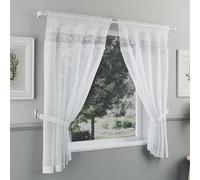 Tyrone Textiles Lucy Embroidered Heart Kitchen Window Set Curtain Pair with Frill Edging and Matching Tie Backs (Black, 36" (91cm)) Tyrone Textiles White 140cm width x 91cm drop