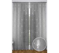 Birch Metallic Tree Print Linen Look Voile Panel - Pair Tyrone Textiles Grey 140cm width x 137cm drop