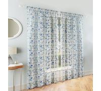 Tyrone Textiles Mia Blue Floral Print Sheer Voile Panels - Pair 140 X 229Cm (55X90")