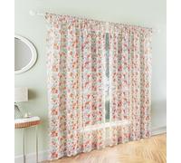 Tyrone Textiles Mia Burnt Orange Floral Sheer Voile Curtains - Pair of Rod Pocket Panels - 140cm Wide x 137cm Drop Each - Light Filtering Window Drapes for Bedroom, Living Room or Kitchen