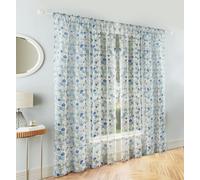 Tyrone Textiles Mia' Floral Print Voile Panels Pair with Rod Pocket Header - Blue - 55" (140cm) Width x 48" (122cm) Drop