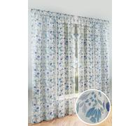 Tyrone Textiles Mia Blue Floral Sheer Voile Curtains - Pair of Rod Pocket Panels - 140cm Wide x 137cm Drop Each - Light Filtering Window Drapes for Bedroom, Living Room or Kitchen
