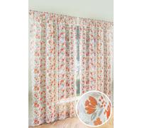 Tyrone Textiles Mia' Floral Print Voile Panels Pair with Rod Pocket Header in Burnt Orange | Size: 140 cm width x 183 cm drop Tyrone Textiles Burnt Orange 140 cm width x 183 cm drop