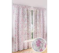 Tyrone Textiles 'Mia' Pink Floral Print Voile Panels Pair with Rod Pocket Header | Size: 140 cm width x 229 cm drop Tyrone Textiles Pink 140 cm width x 229 cm drop