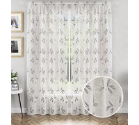 Tyrone Textiles Oasis Grey Embroidered Leaf Design Voile Panels - Pair 140 X 229Cm (55X90")