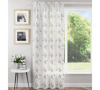 Tyrone Textiles Oasis Grey Voile Curtain 55 x 54 Inch (140 x 137cm) Rod Pocket Embroidered Leaf Design Single Voile Panel Sheer Curtains for Bedroom, Living Room & Patio Door