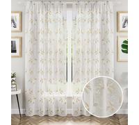 Tyrone Textiles Oasis Natural Embroidered Leaf Design Voile Panels - Pair 140 X 229Cm (55X90")