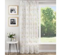 Tyrone Textiles Oasis Natural Voile Curtain 55 x 90 Inch (140 x 229cm) Rod Pocket Embroidered Leaf Design Single Voile Panel Sheer Curtains for Bedroom, Living Room & Patio Door