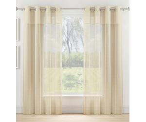 Tyrone Textiles Pair of Andorra Cream Textured Header Sheer Voile Panels 137 CM with Eyelet Header