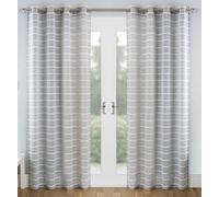 Tyrone Textiles Pair of Antigua Grey Chenille Stripe Linen Look Sheer Voile Panels 183 CM with Eyelet Header