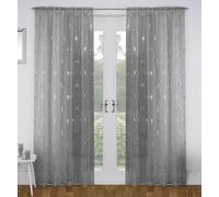 Birch Metallic Tree Print Linen Look Voile Panel - Pair Tyrone Textiles Grey 140cm width x 183cm drop
