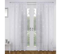 Tyrone Textiles Birch White Metallic Tree Print Linen-look Voile Panel Pair 140 X 183Cm (55X72'')