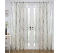 Tyrone Textiles Pair of Bracken Green Wild Leaf Print Sheer Voile Panels with Sequins 122 CMS