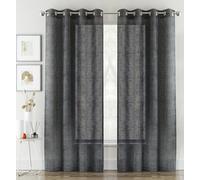 Tyrone Textiles Pair of Crete Charcoal Linen Look Sheer Voile Panels 229 CM with Eyelet Header