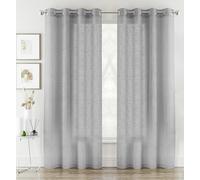 Linen Look Sheer Voile Panel Pair with Eyelet Header - Ideal for Living Rooms & Bedrooms Tyrone Textiles Silver 140cm width x 229cm drop