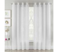 Linen Look Sheer Voile Panel Pair with Eyelet Header - Ideal for Living Rooms & Bedrooms Tyrone Textiles White 140cm width x 229cm drop