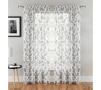 Delila Leaf Print Voile Panel - Pair Tyrone Textiles Black 140cm width x 229cm drop