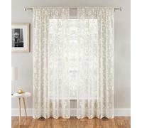 Delila Leaf Print Voile Panel - Pair Tyrone Textiles Cream 140cm width x 122cm drop