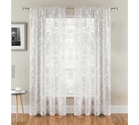 Tyrone Textiles Pair of Delila White Trail Leaf Print Sheer Voile Panels 183 CM with Rod Pocket Header