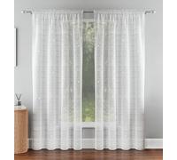 Tyrone Textiles Pair of Lima White Sheer Curtains with Silver Metallic Lurex Stripes - Light Filtering Voile Curtain x 2 Panels - Slot Top Rod Pocket Net Curtains for Bedroom