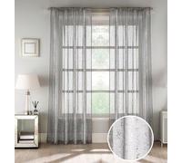 Tyrone Textiles Pair Of Pandora Grey Glittery Metallic Print Panel With Rod Pocket Header 122 Cms