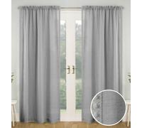 Tyrone Textiles Pair Of Tahiti Grey Pom-Pom Trim Linen Look Voile Panels With Rod Pocket Header 137 Cms