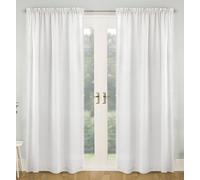 Tyrone Textiles Pair of Tahiti White Linen Look Pom-Pom Trim Sheer Voile Panels 122 CM with Rod Pocket Header