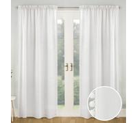 Tyrone Textiles Pair Of Tahiti White Pom-Pom Trim Linen Look Voile Panels With Rod Pocket Header 137 Cms